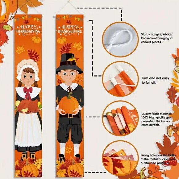 1Pair Thanksgiving Pilgrim Boy And Girl Front Porch Door Sign - Picture 3 of 3